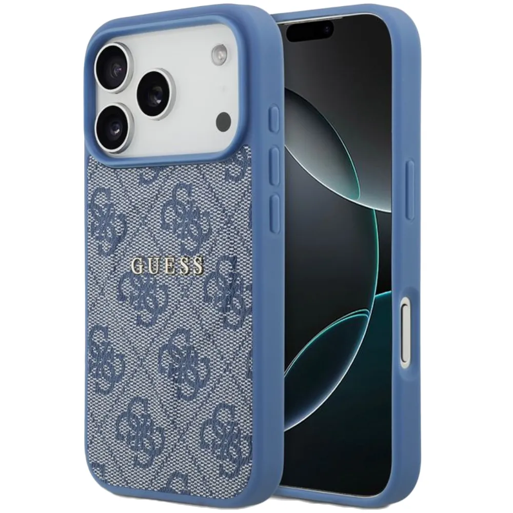 Guess MagSafe 4G PU Leder Case mit Klassischem Logo für iPhone 17 Pro – Blau