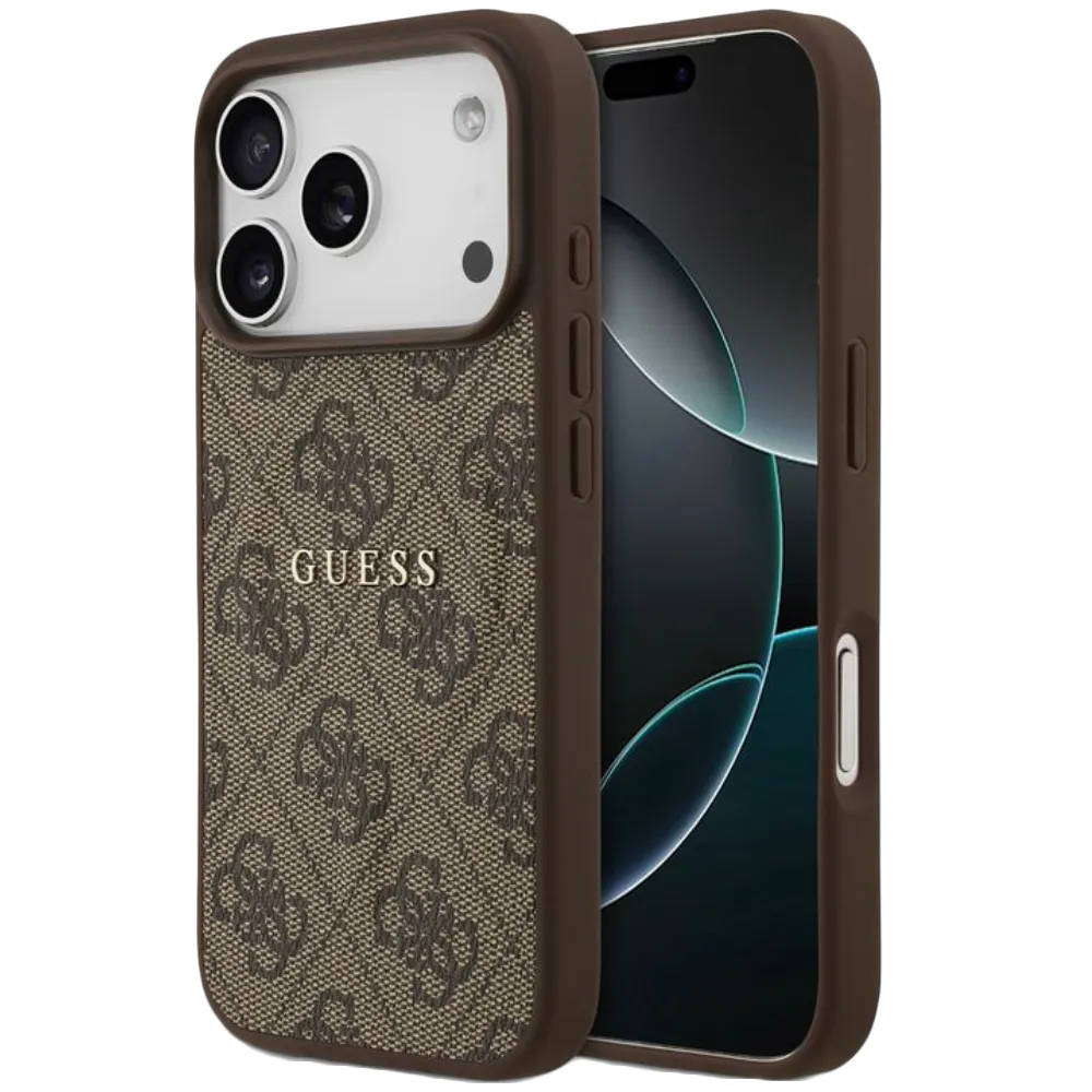 Guess MagSafe 4G PU Leder Case mit Klassischem Logo für iPhone 17 Pro – Braun