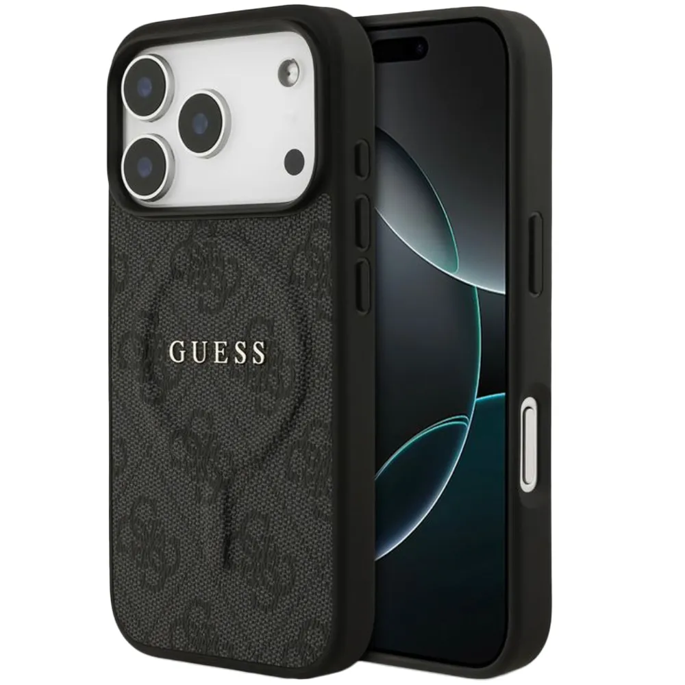 Guess MagSafe 4G PU Leder Case mit Klassischem Logo für iPhone 17 Pro – Schwarz
