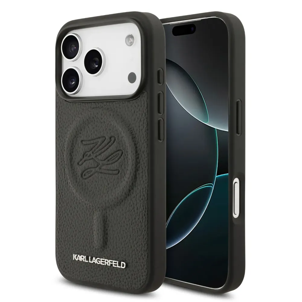 Karl Lagerfeld MagSafe Lederhülle Apple iPhone 17 Pro mit initialem Deboosed-Logo - Schwarz
