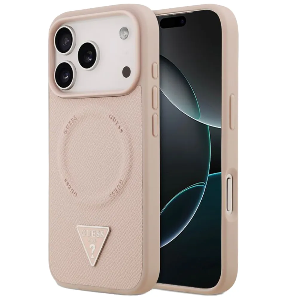 Guess MagSafe PU Leder Case mit Dreieck Logo für iPhone 17 Pro – Pink