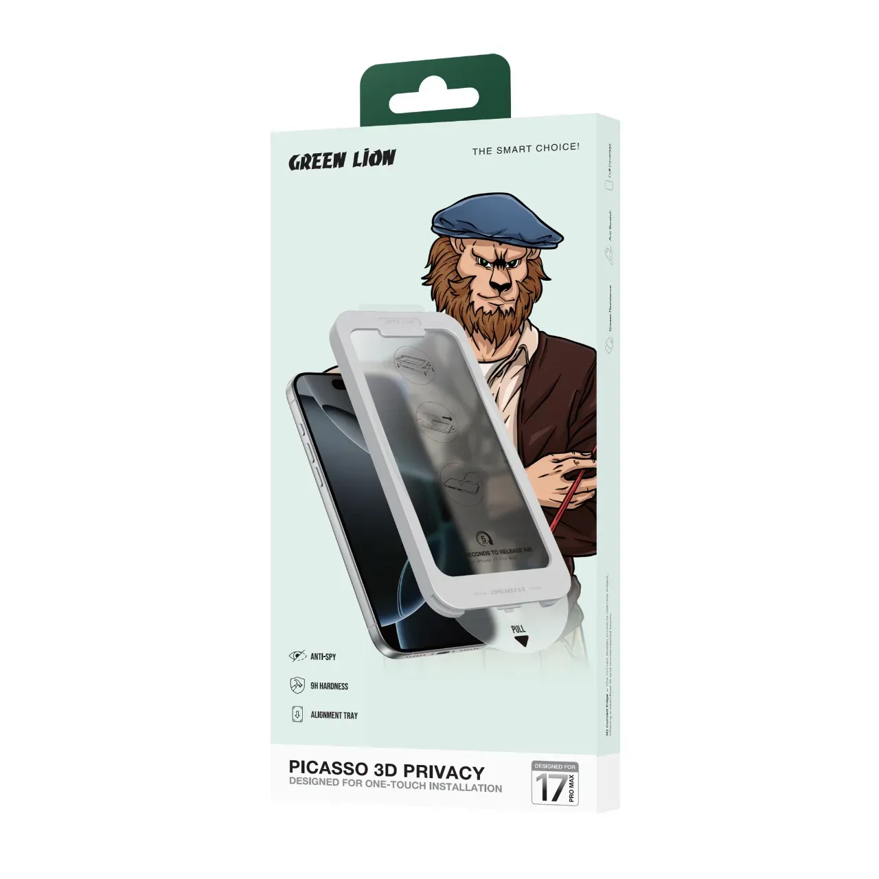 Green Lion Picasso 3D Displayschutzfolie mit Montage Kit Apple iPhone 17 Pro Max - Privacy Sichtschutz
