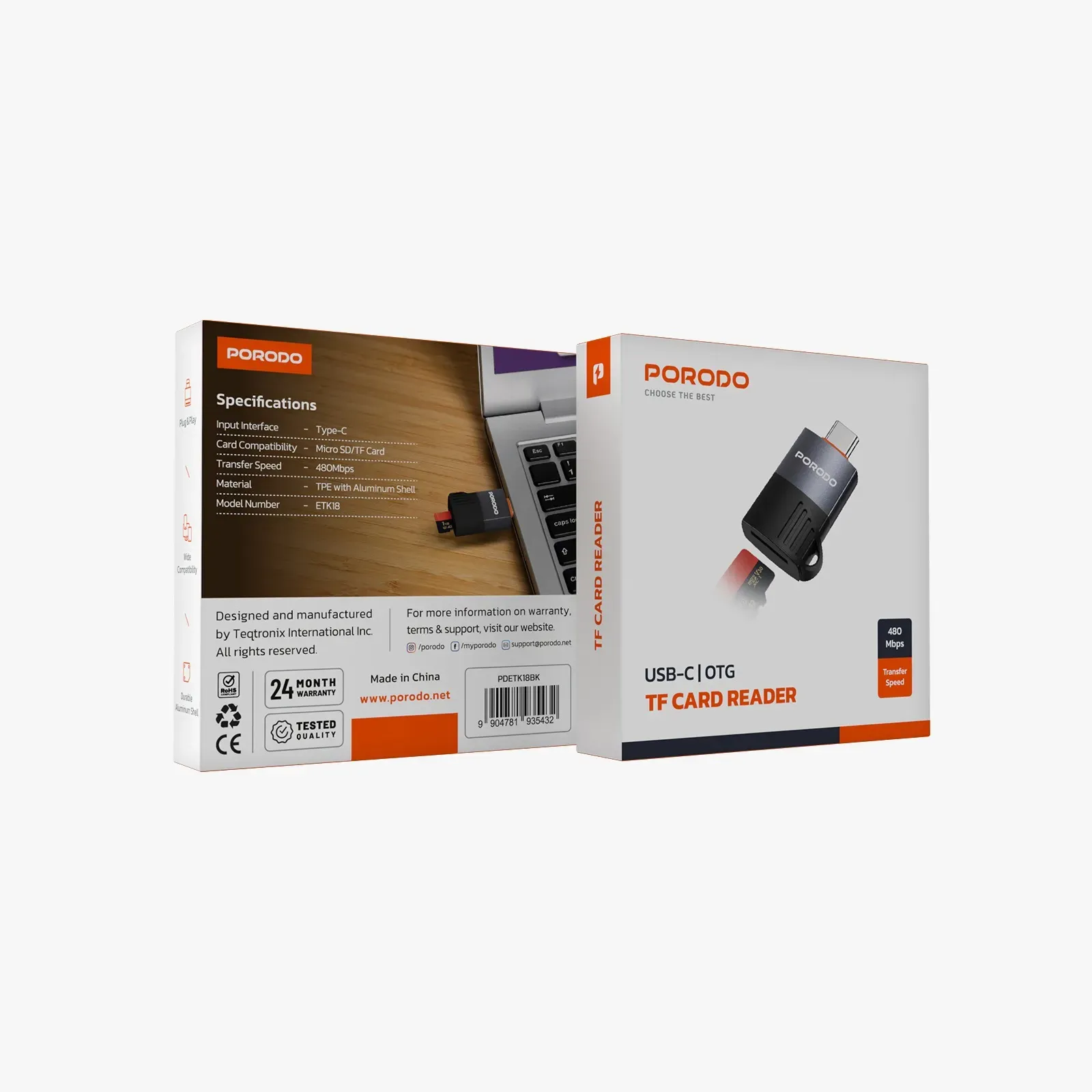 Porodo USB-C OTG TF Kartenleser - Schwarz