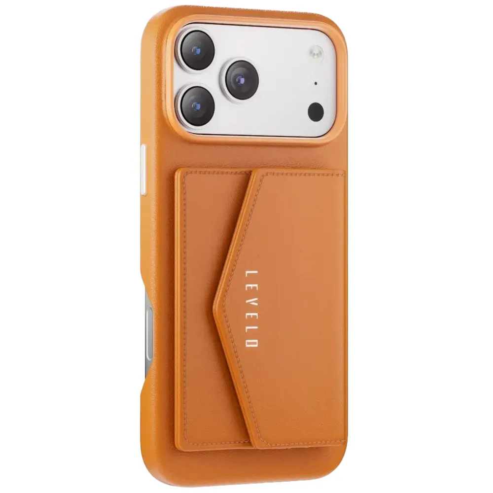 Levelo Vertex PU Kunstleder Kartenfach Hülle Apple iPhone 17 Pro - Orange