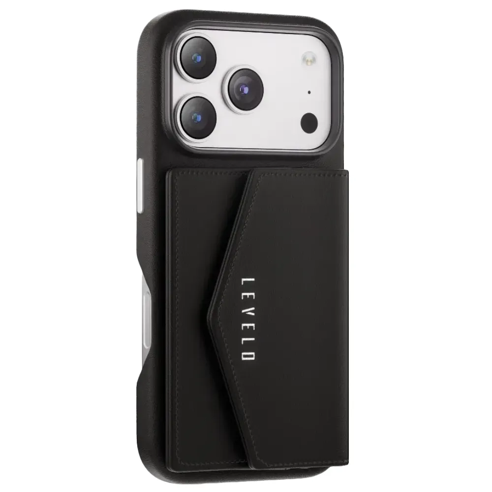 Levelo Vertex PU Kunstleder Kartenfach Hülle Apple iPhone 17 Pro - Schwarz