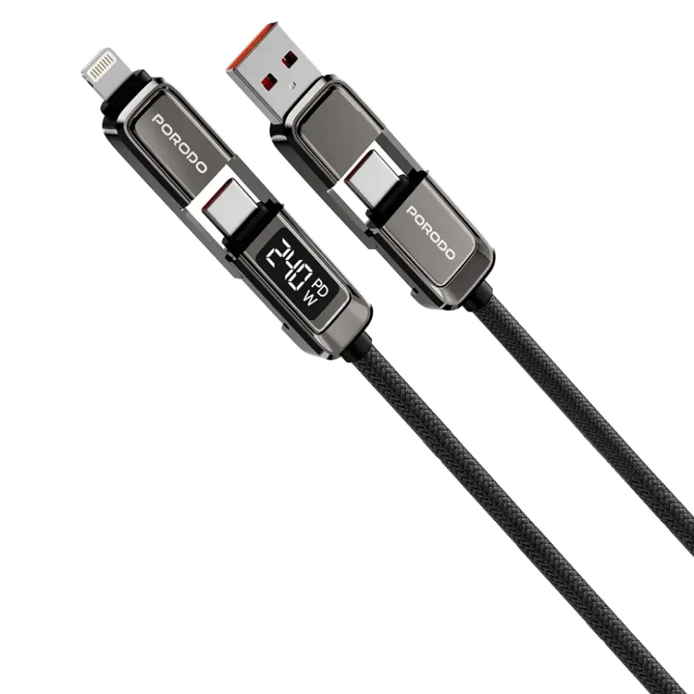 Porodo 4-in-1 Ladekabel mit 240W Digital-Display - Grau