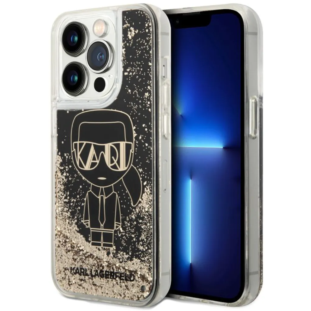 Karl Lagerfeld Liquid Glitter Case Gatsby Ikonik For iPhone 14 Pro - Black/Gold