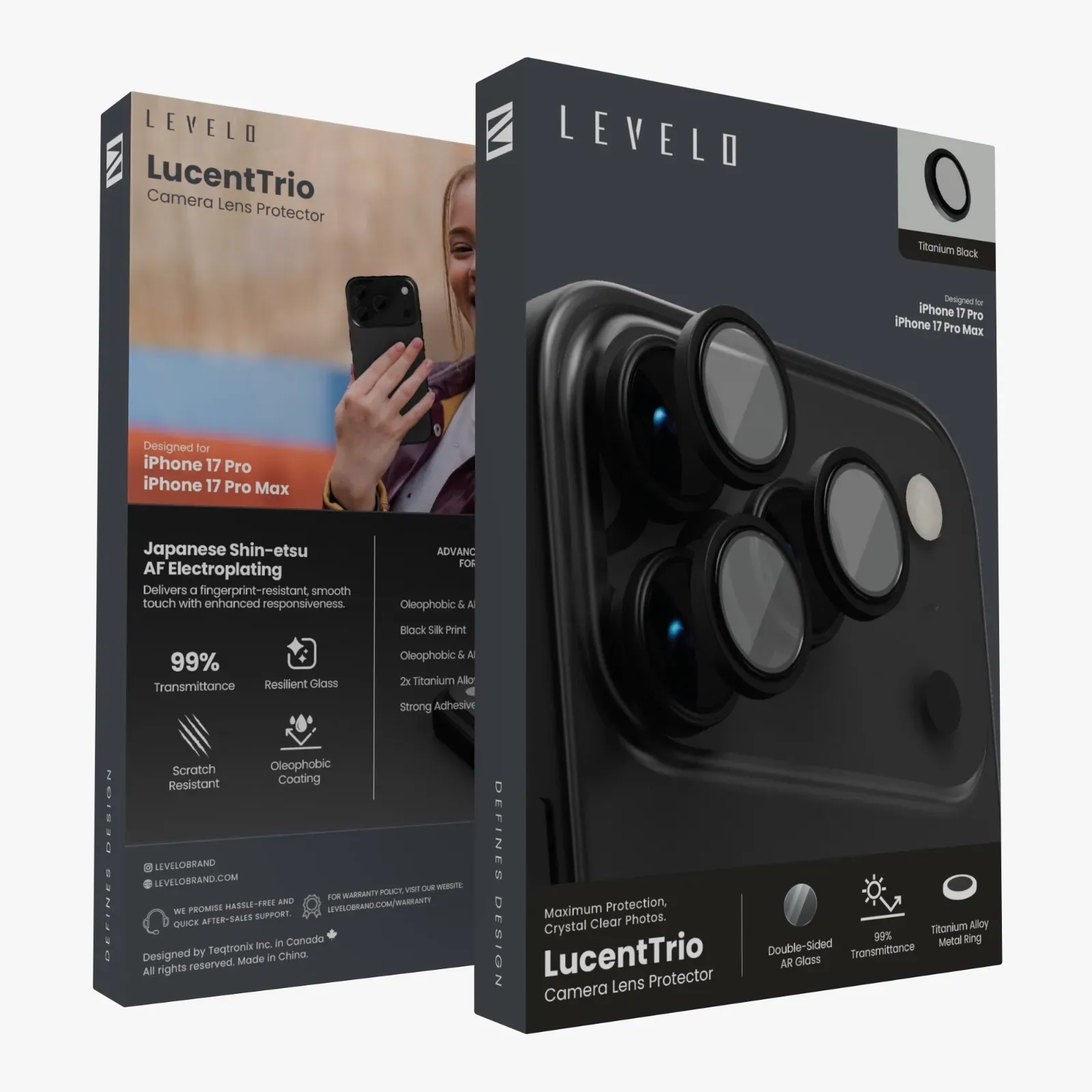Levelo LucentTrio Kameraschutz Apple iPhone 17 Pro / 17 Pro Max Black Titanium
