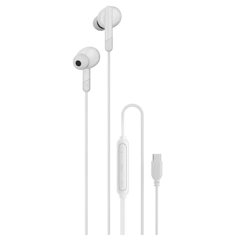 Porodo Typ-C 3 Knopf Kabelgebunden Kopfhörer - Weiss