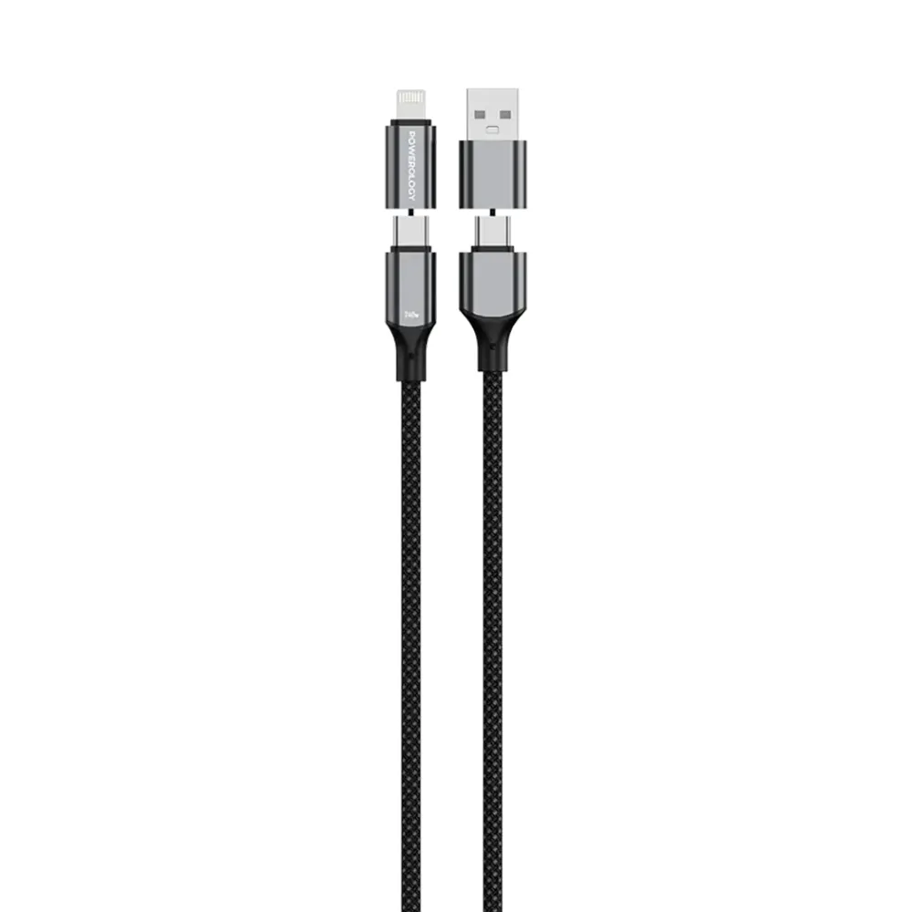 Powerology PD 240w 4-1 Kabel 1M magnetisch USB-C-Lightning-USB-A - Schwarz