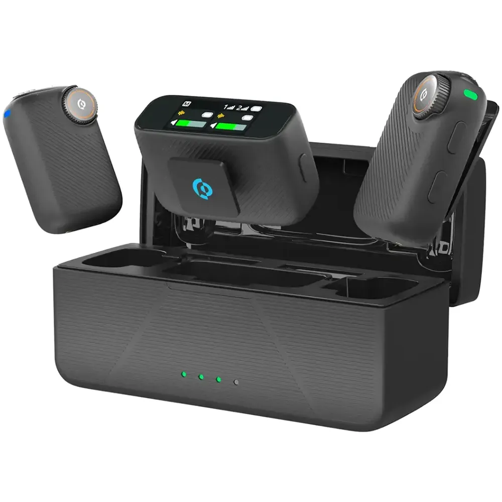 Powerology Pure Q1 Mikrofon AI Geräuschunterdrückung, Ladecase, Content Creator - Schwarz