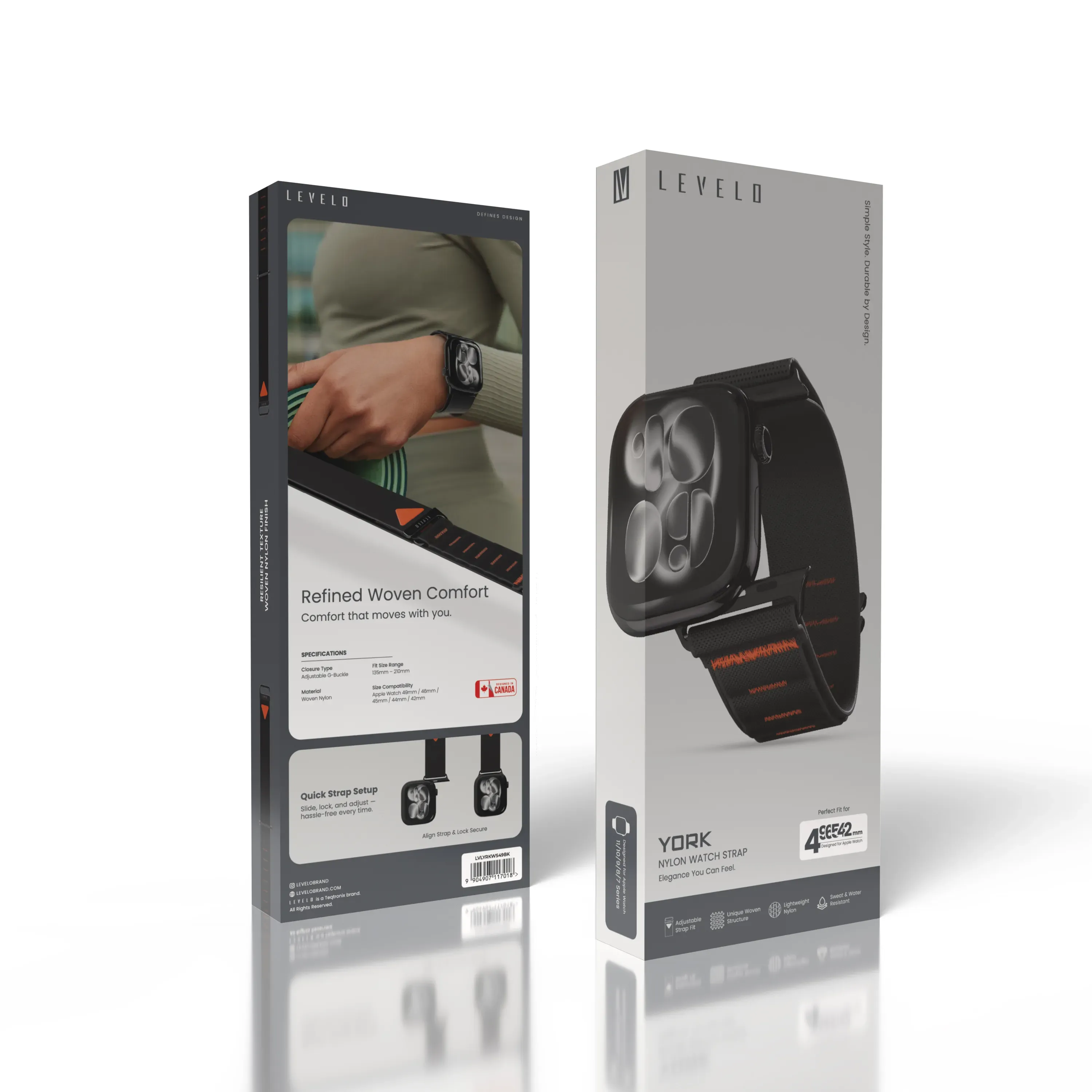 Levelo York Nylon Watch Armband Apple Watch 49mm - Schwarz