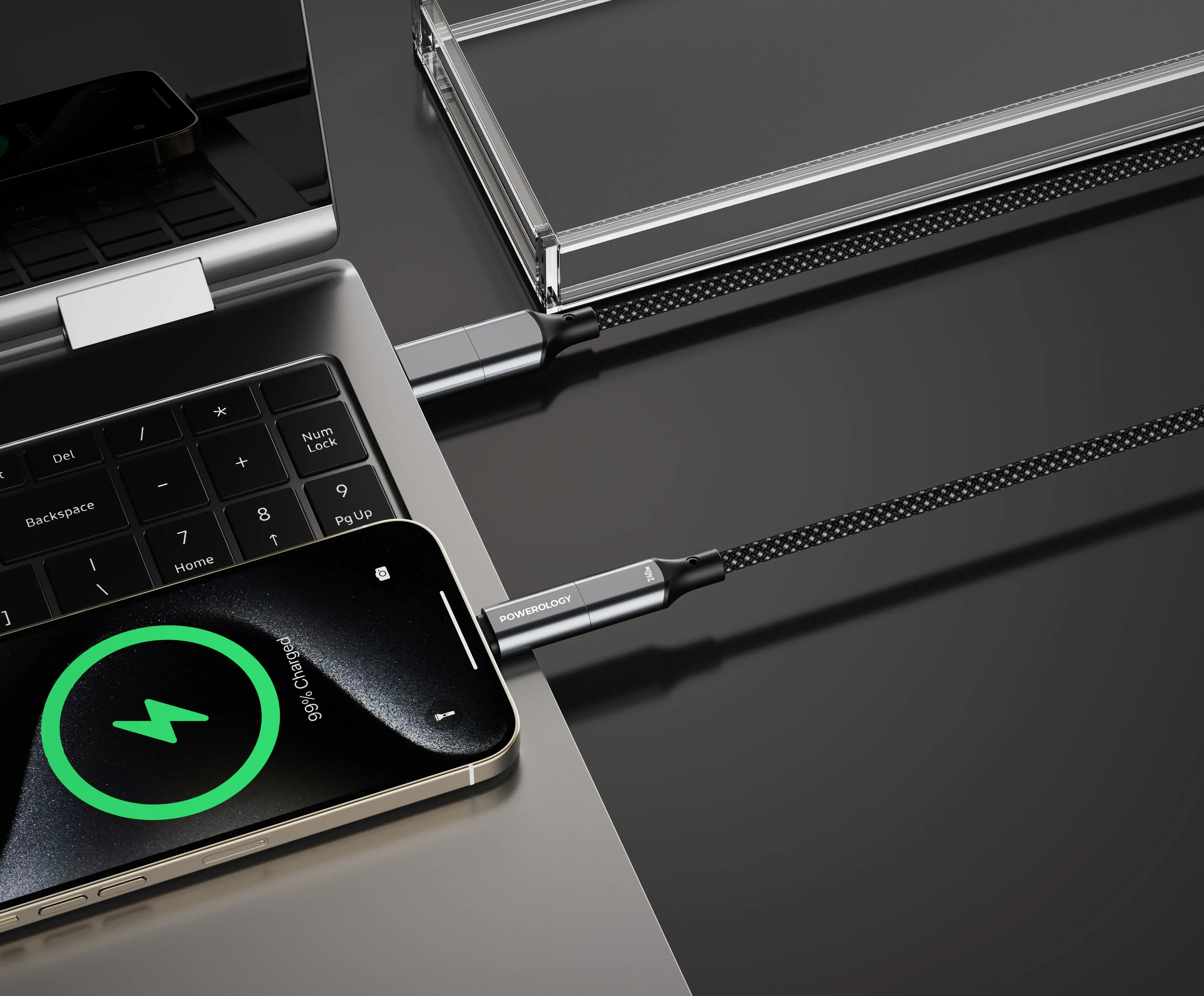 Powerology PD 240w 4-1 Kabel 1M magnetisch USB-C-Lightning-USB-A - Schwarz