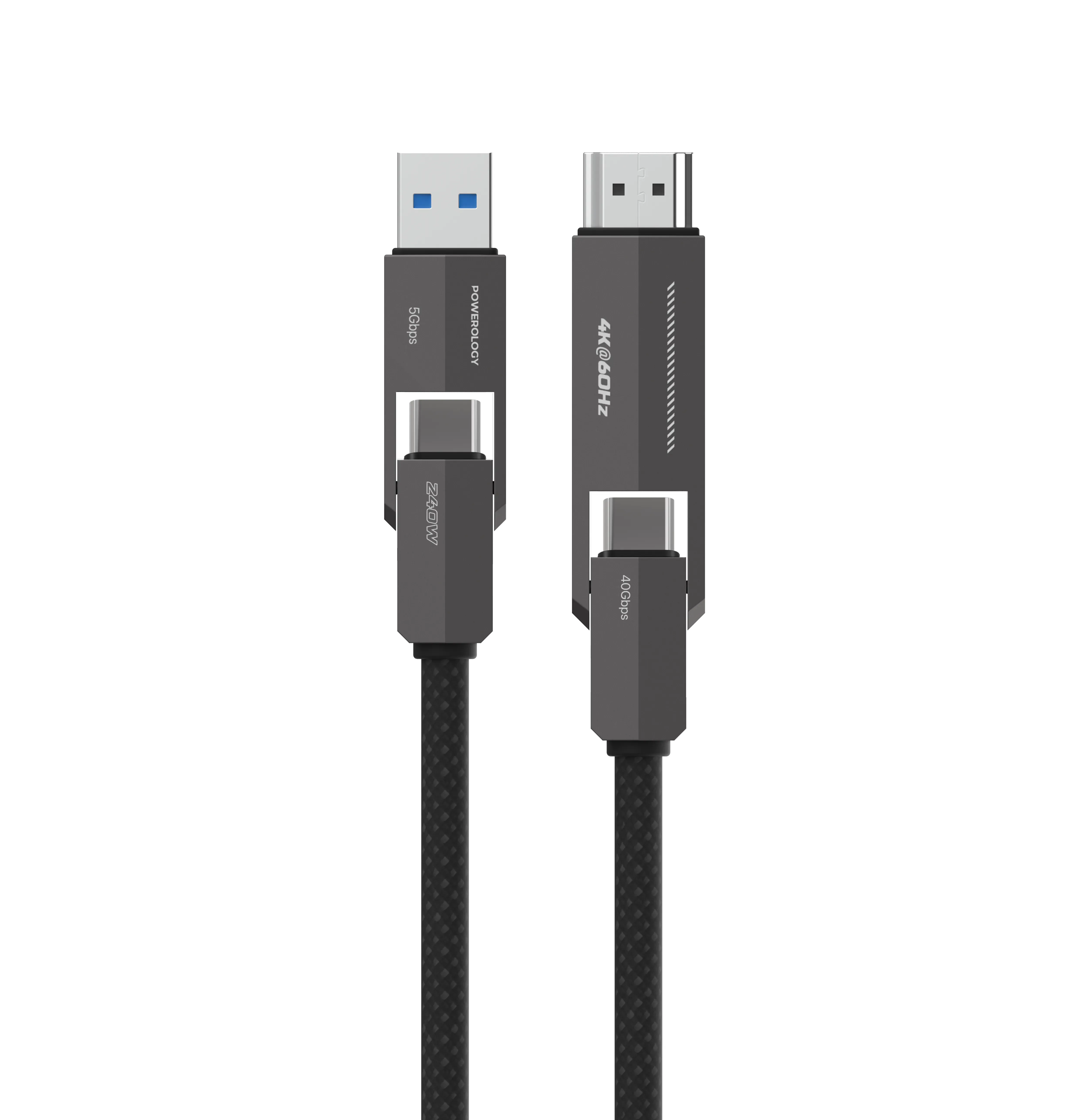 Powerology 4 IN 1 USB-C zu HDMI zu USB-C Kabel- Schwarz