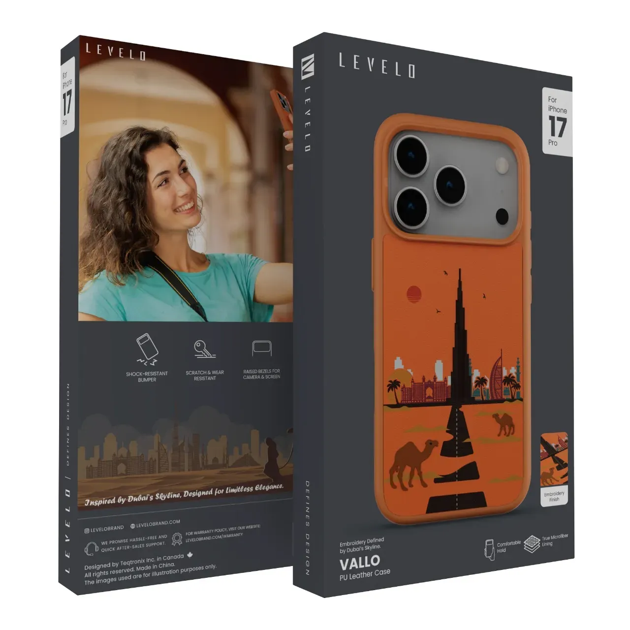 Levelo Vallo Robuste Hülle - Stickerei Dubai Apple iPhone 17 Pro