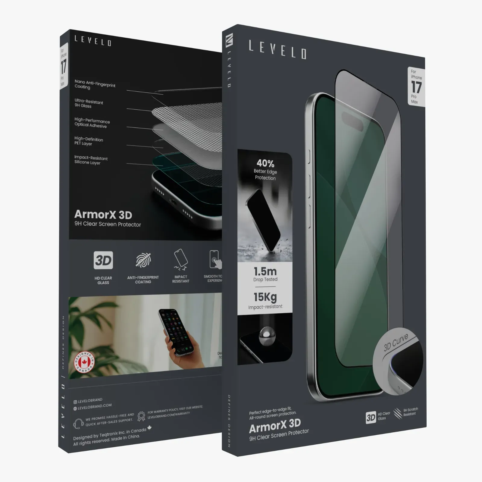 Levelo ArmOrangeX 3D 9H HD Panzerglas Apple iPhone 17 Pro Max Klar