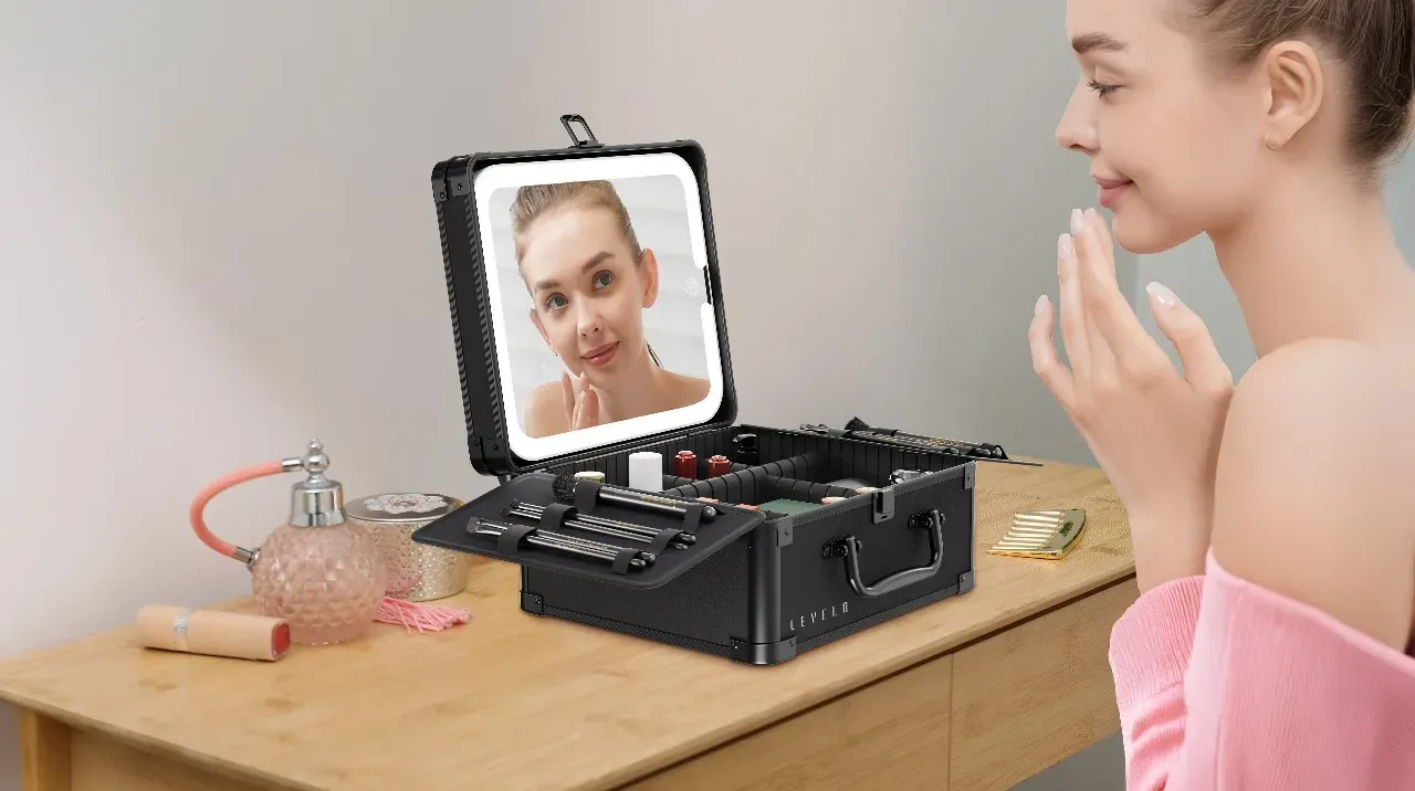 Levelo Make-up Box Organizer Elite – Spiegel beleuchtet mit Kosmetik Aufbewahrung