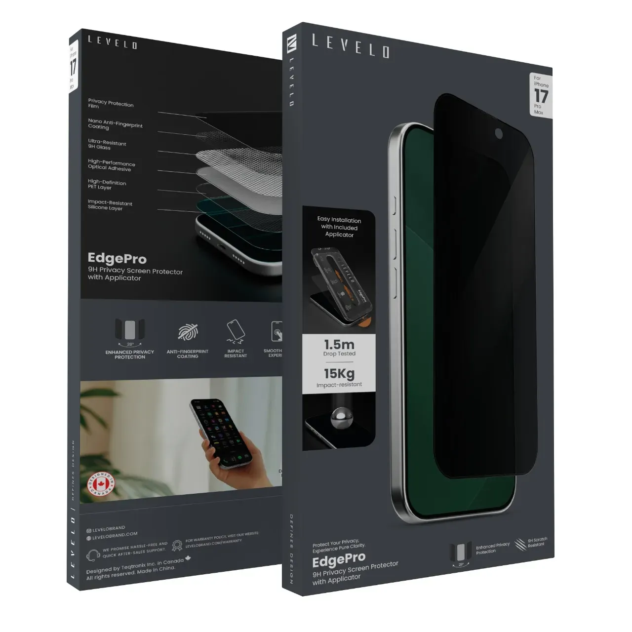 Levelo EdgePro 9H Panzerglas  Apple iPhone 17 Pro Max Sichtschutz
