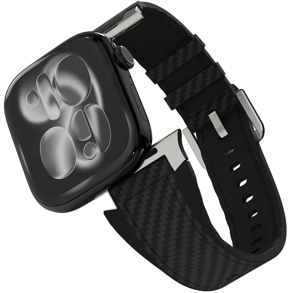 Levelo Toray Silikon & Kunstleder Carbon Optik Apple Watch 49mm - Schwarz