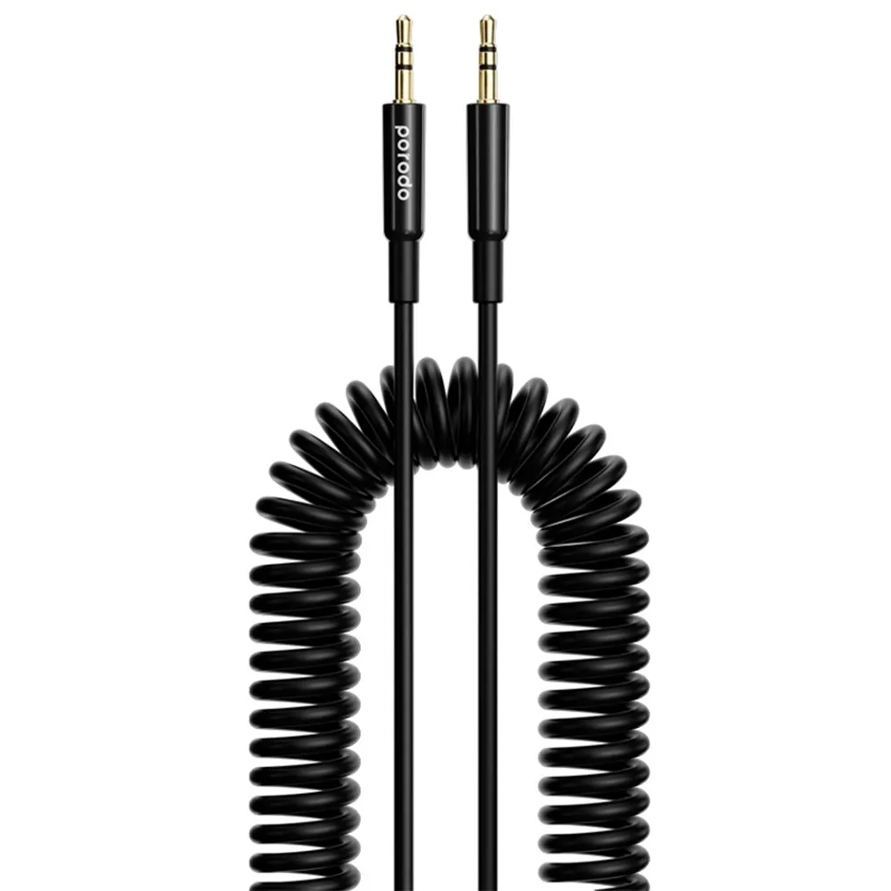 Porodo AUX Kabel 3.5mm Klinke Spiralkabel 1.2m Schwarz