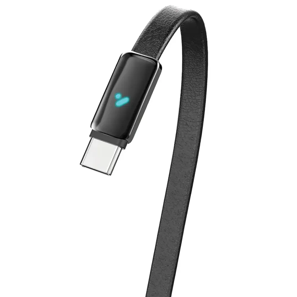 Porodo USB-C Ladekabel 100W Zinklegierung Leder LED-Anzeige Schwarz