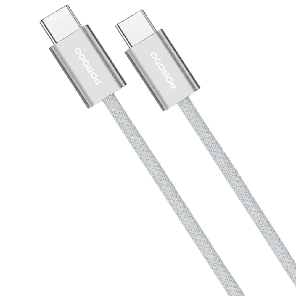 Porodo USB-C Kabel 60W geflochten Baumwolle Metallgehäuse Silber