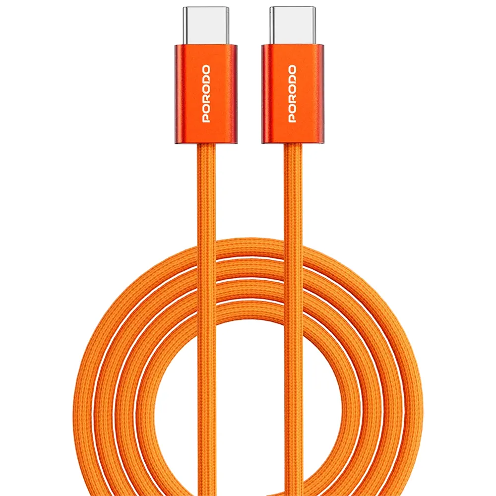 Porodo USB-C Kabel 60W geflochten Baumwolle Metallgehäuse Orange