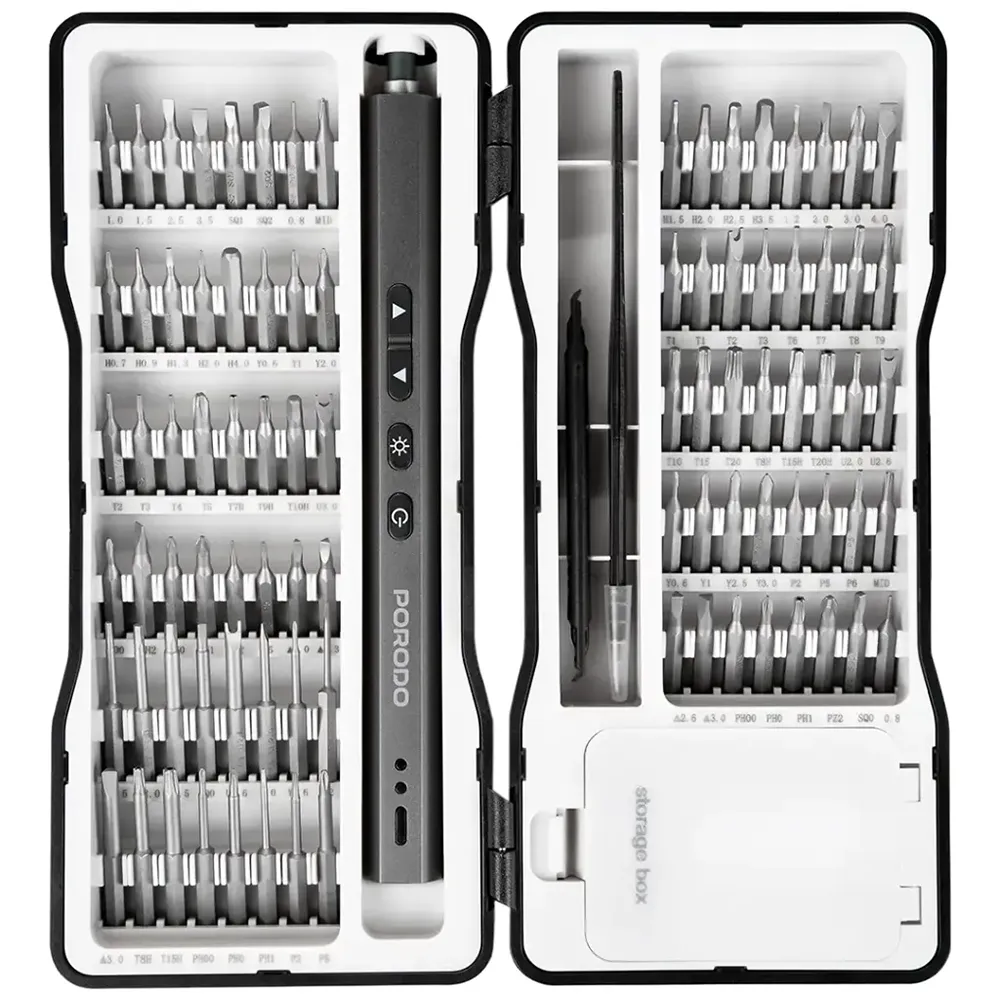 Porodo Techfix 97-in-1 Elektrischer Schraubendreher Set mit LED Schwarz